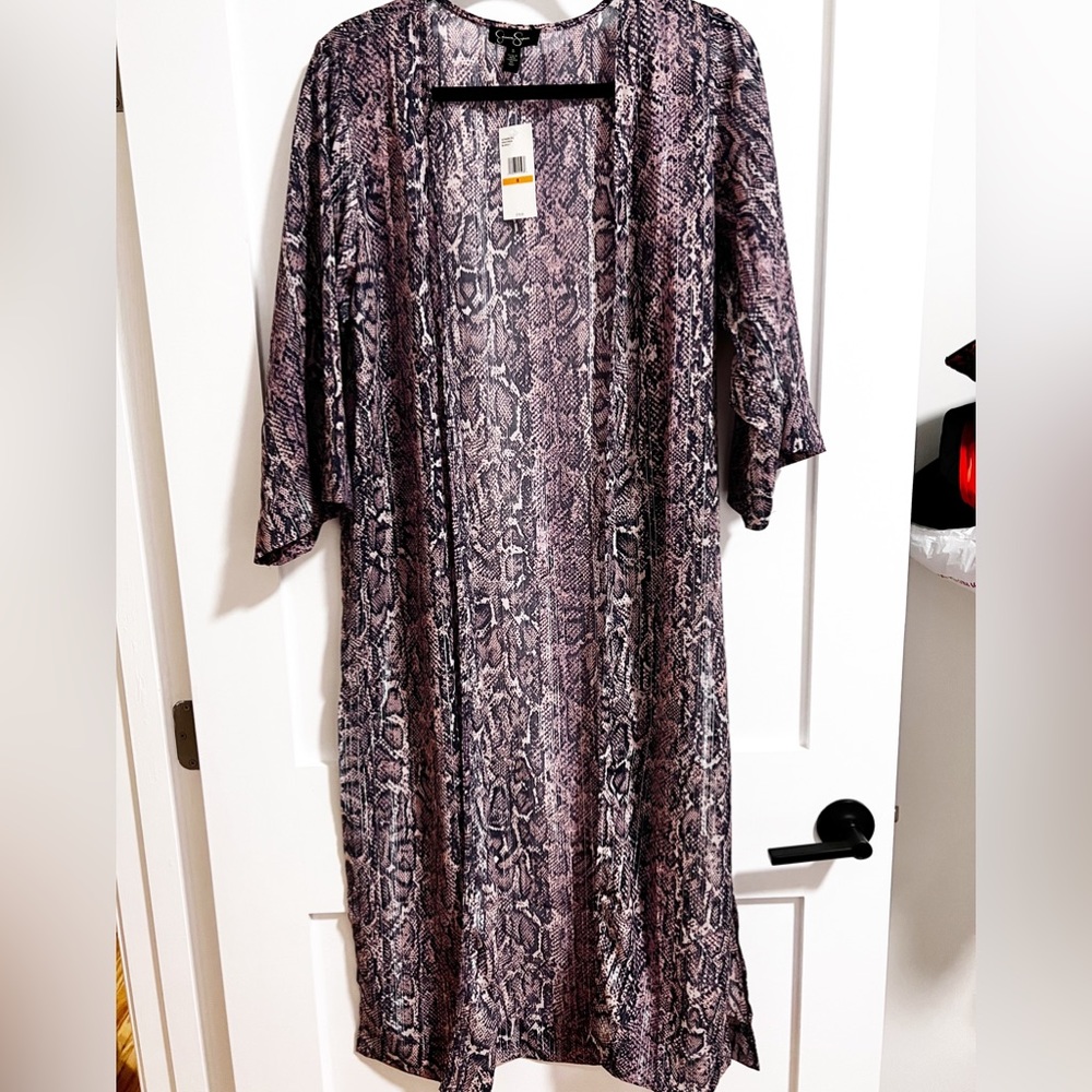 Jessica Simpson Purple Metallic Silver Snakeskin open Kimono/Cardigan NW…